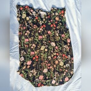 LOFT Black Floral Patterned Top
